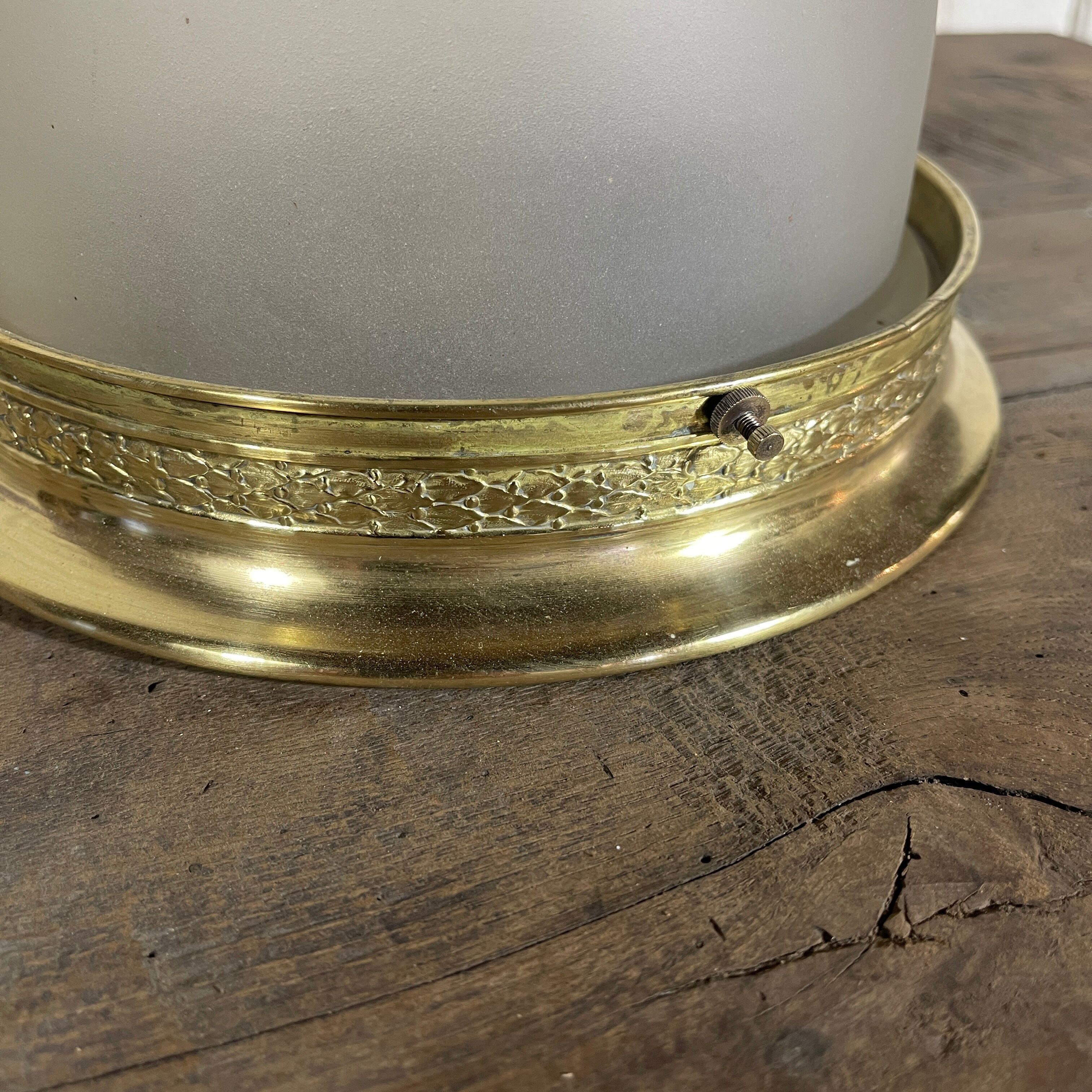 Old ceiling lamp in brass and satin glass