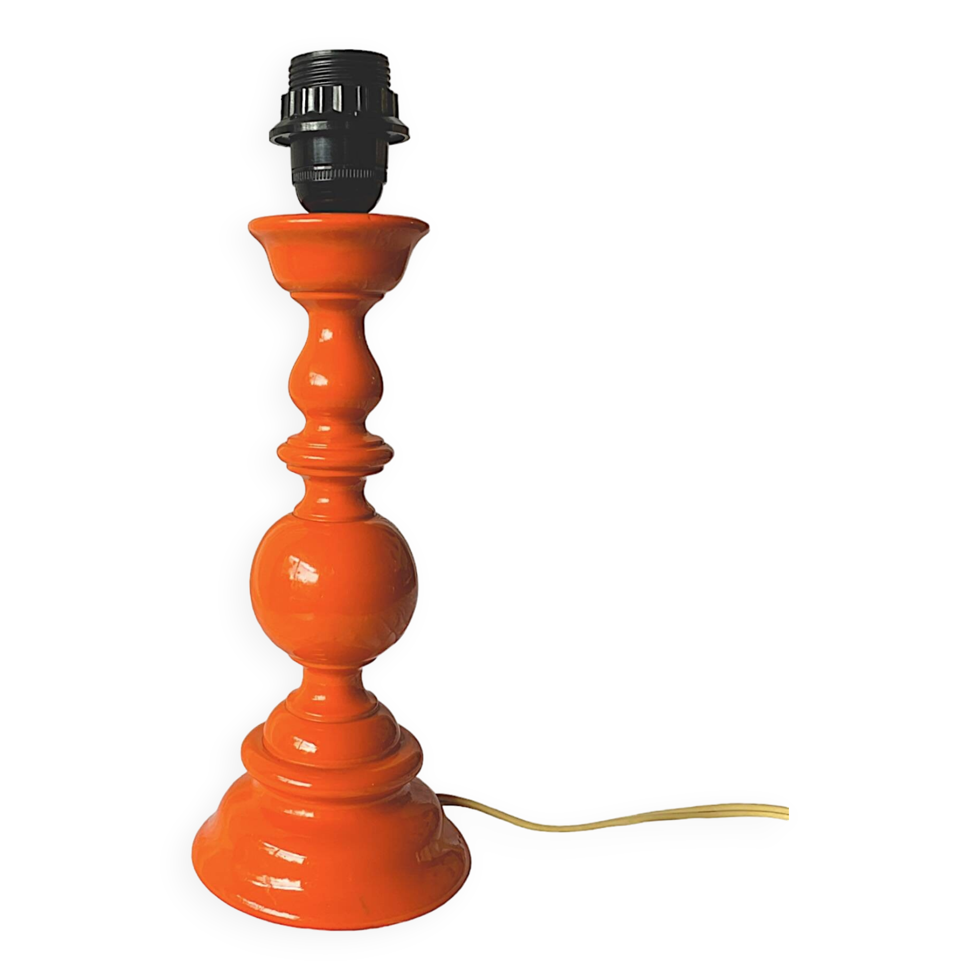 Large vintage lamp base in orange lacquered wood