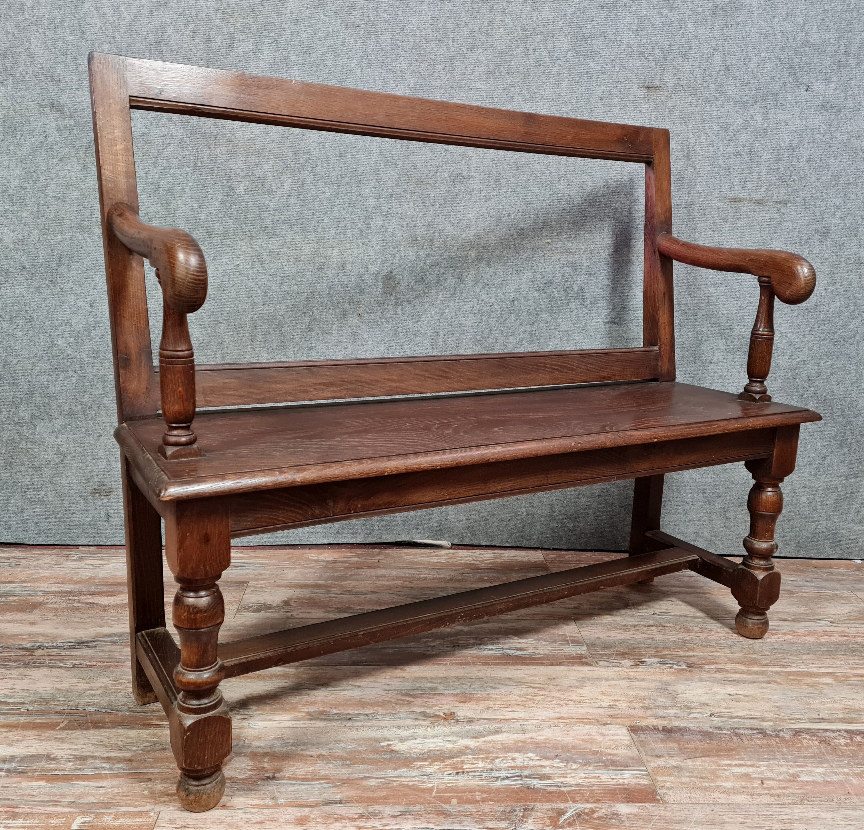 Bench with openwork back Louis XIII style nineteenth century oak