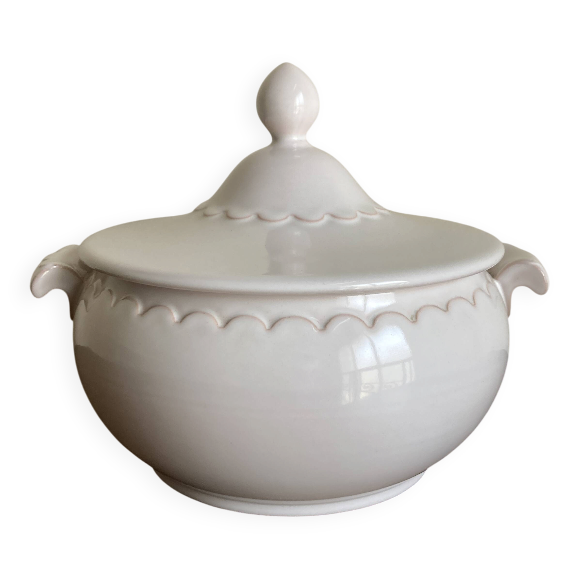 Neo-classical soup tureen Festons Pierre Motton Gien earthenware 1970