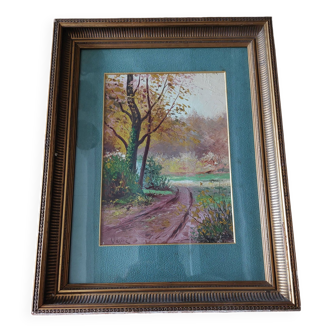 Oil painting on panel framed under glass signed Vasine landscape