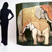 Postmodern five-panel room divider by doro with two asiatic elephants, italy