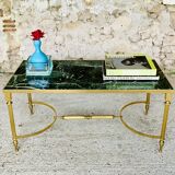 Table basse mid-century en marbre vert et laiton, 1960s