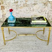 Mid-century coffee table in green marble and brass, 1960s