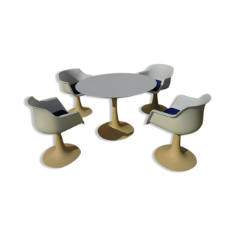 Table + 4 dining room armchairs grosfilex