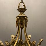 Vintage Bronze & Crystal Beaded Chandelier, 1950s