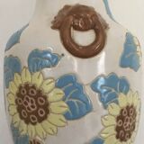 Glazed ceramic vase with polychrome decoration of sunflower flowers 36 cm