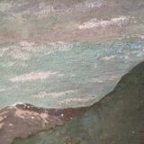 Peinture à l’huile antique milieu du siècle bateaux nautiques maritimes navires paysage marin ancien