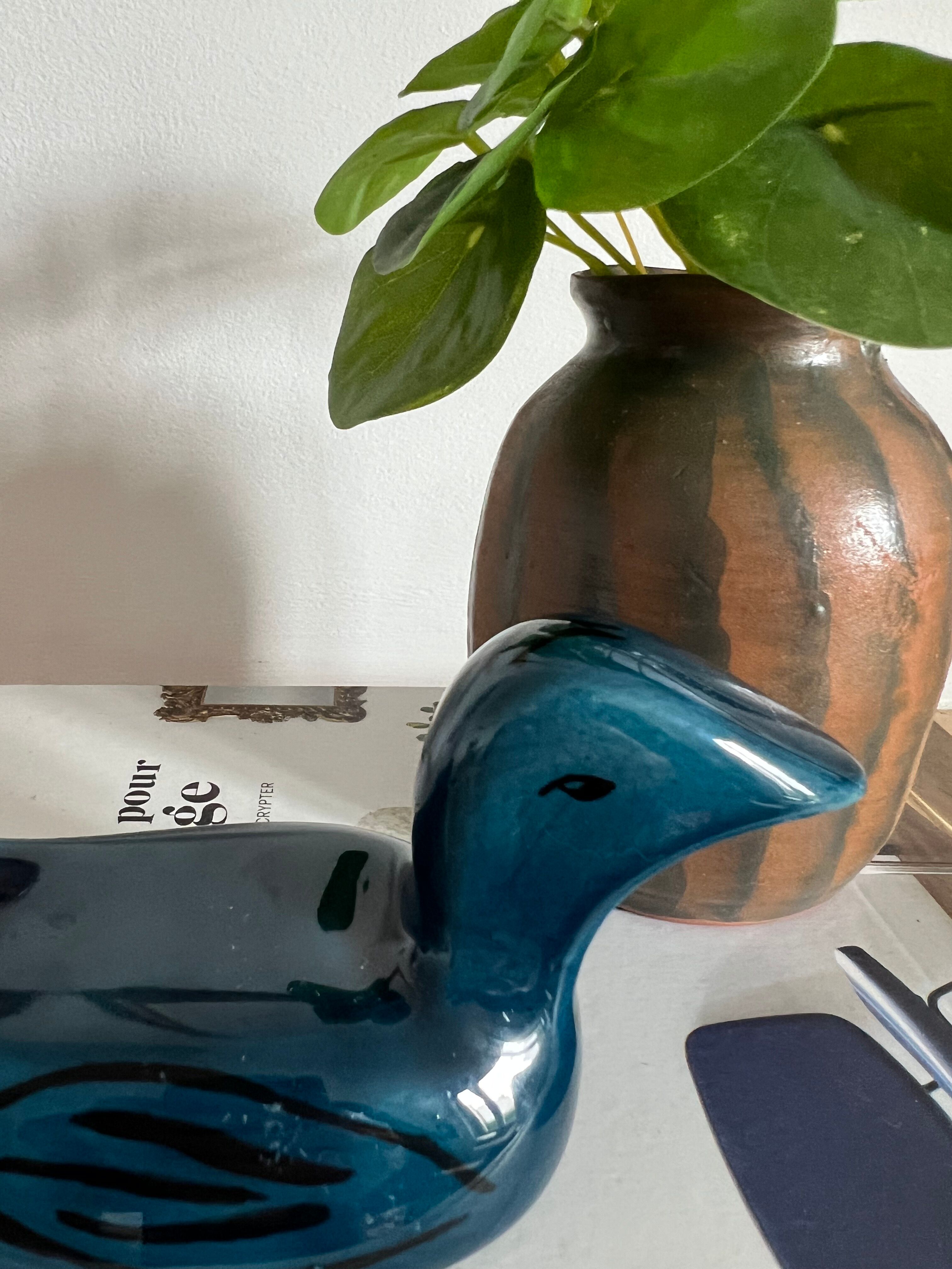 Decorative ceramic duck painted and signed, vintage