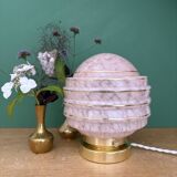 Vintage art deco globe table lamp in pink and gold Clichy glass