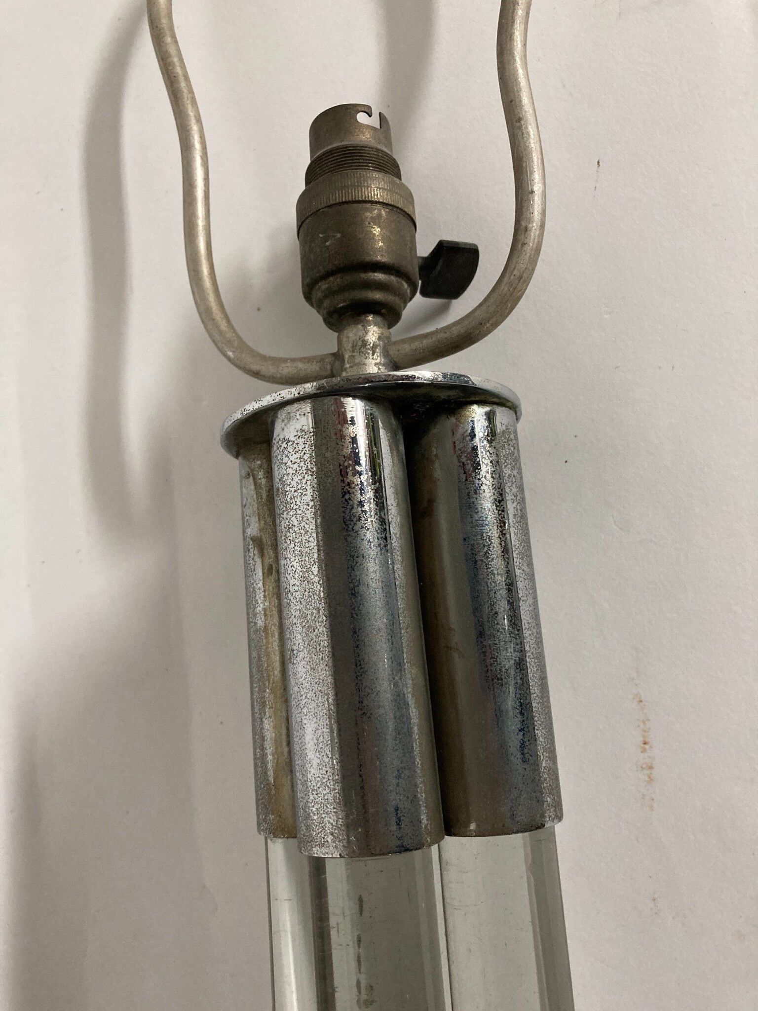Steel and solid glass lamp from the 40s/50s