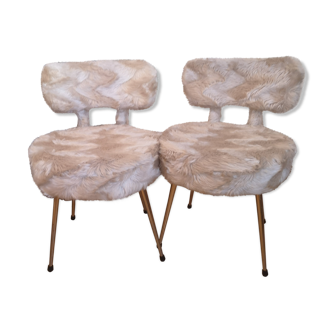 Paire de chaises pelfran moumoutes beiges années 70