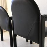 Six fauteuils en cuir noir et bois Bulo