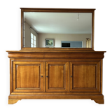 Solid cherry wood buffet Louis Philippe with 3 doors, 3 drawers + its mirror.
