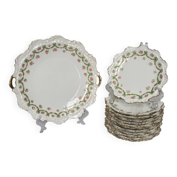 Plat à Gâteau et Assiettes à dessert Limoges | Rubans, Nœuds et Roses