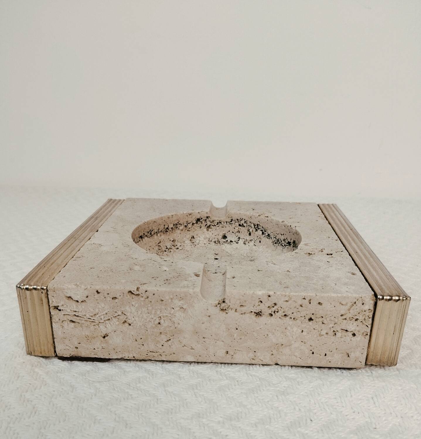 Travertine and brass ashtray
