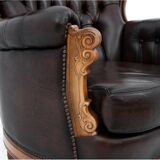 Deep buttoned brown leather salon set