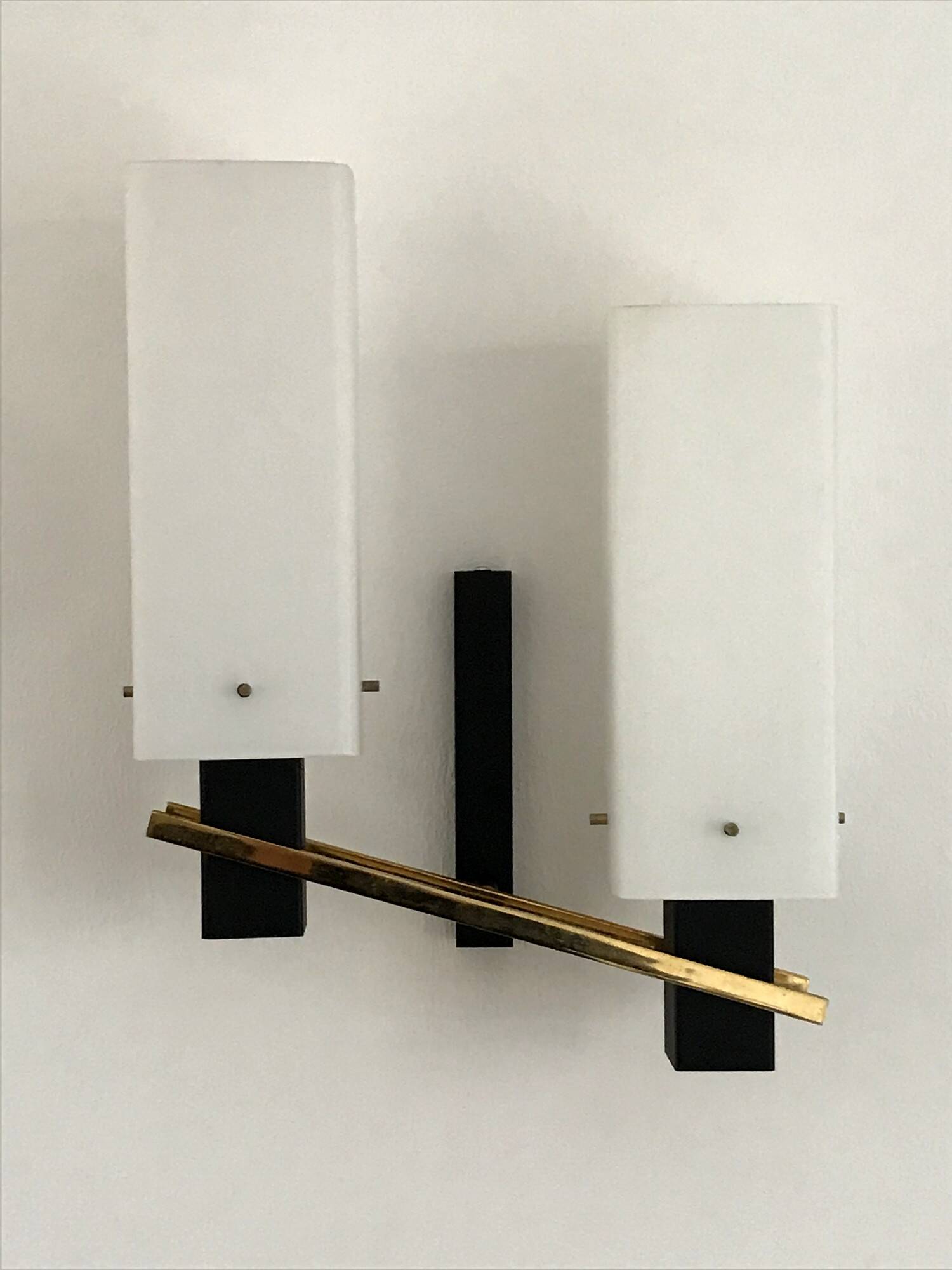 Arlus opaline and vintage steel wall light from the 1950s