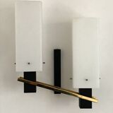 Arlus opaline and vintage steel wall light from the 1950s