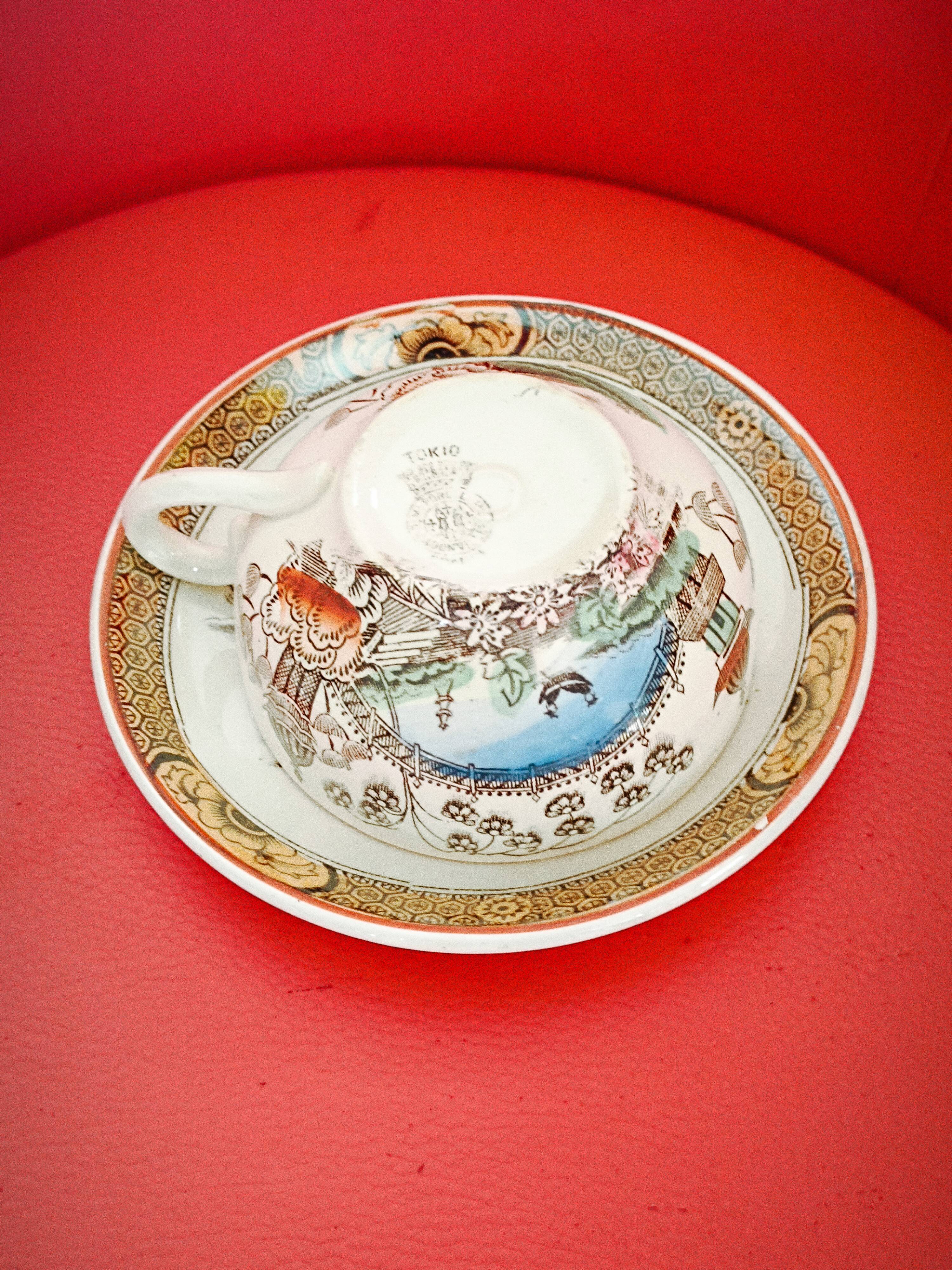 4 Badonviller tea cups with saucers, Tokio model + milk jug.