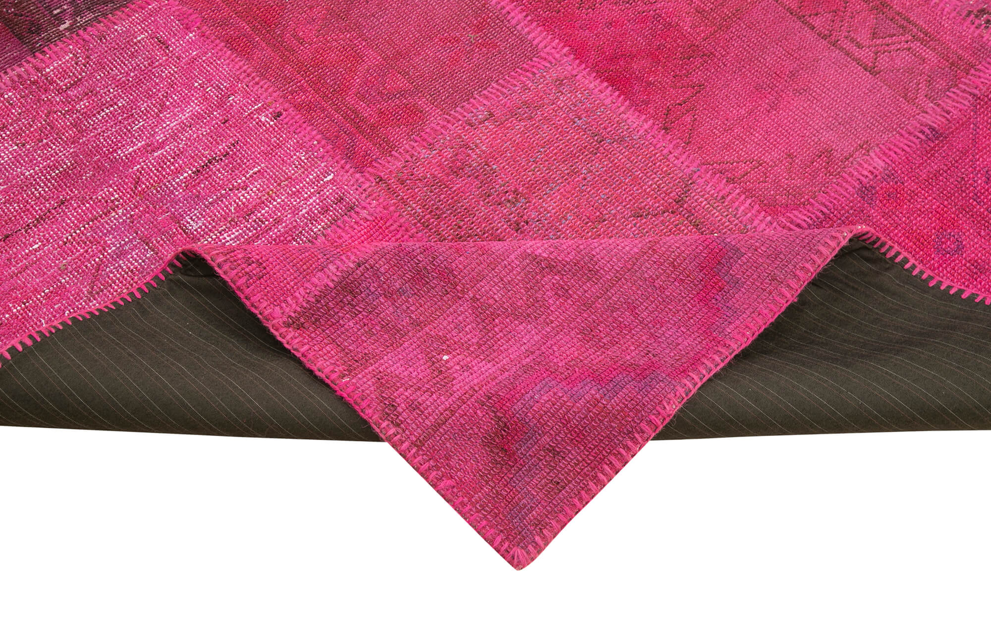 Handwoven anatolian contemporary 203 cm x 302 cm pink patchwork carpet