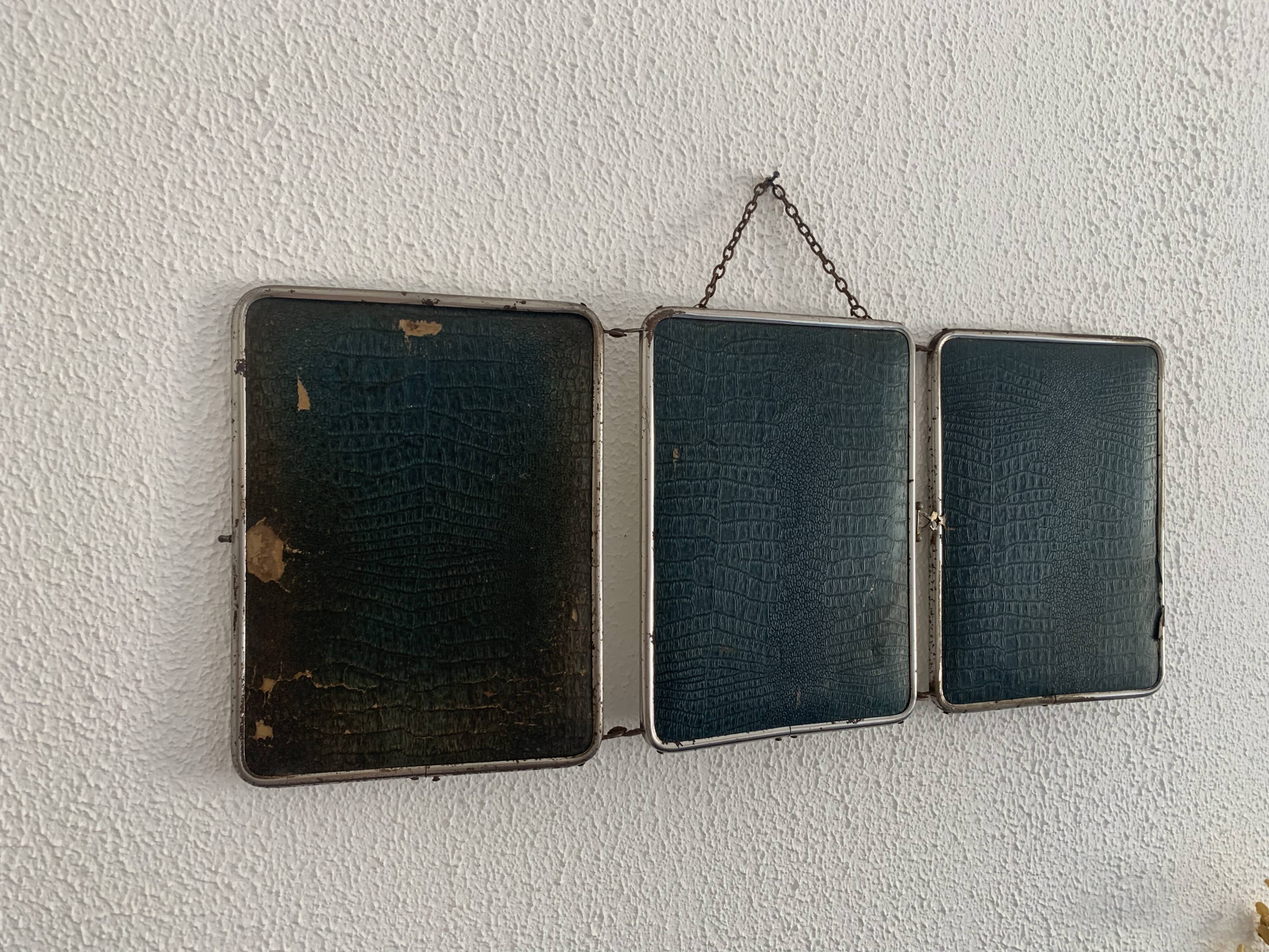 Miroir vintage 1950 triptyque barbier biseauté canard - 24 x 58 cm