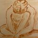 Signed painting monochrome watercolor female portrait "crouching study"