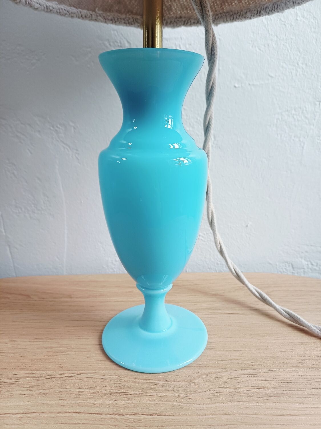 Blue Opaline Glass Table Lamp, 1970s