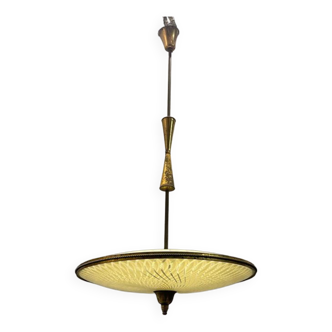 Suspension vintage bronze & verre light, années 1950