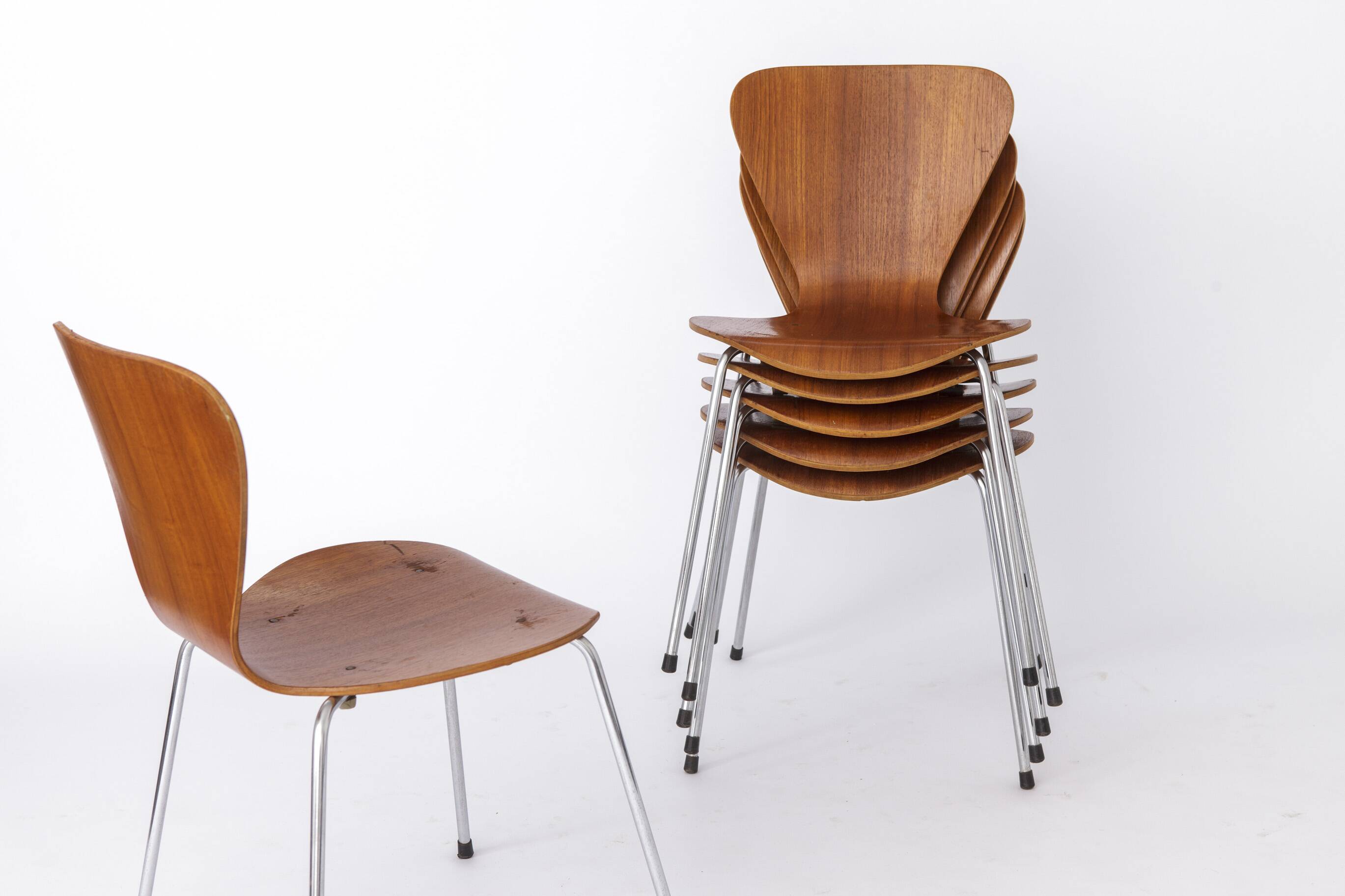 Set of 6 Vintage Stacking Chairs, 1960s, Teak - German Design