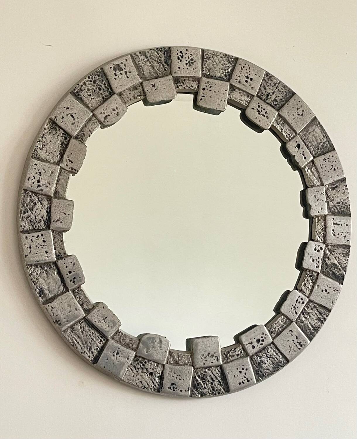 Brutalist round mirror, 1970