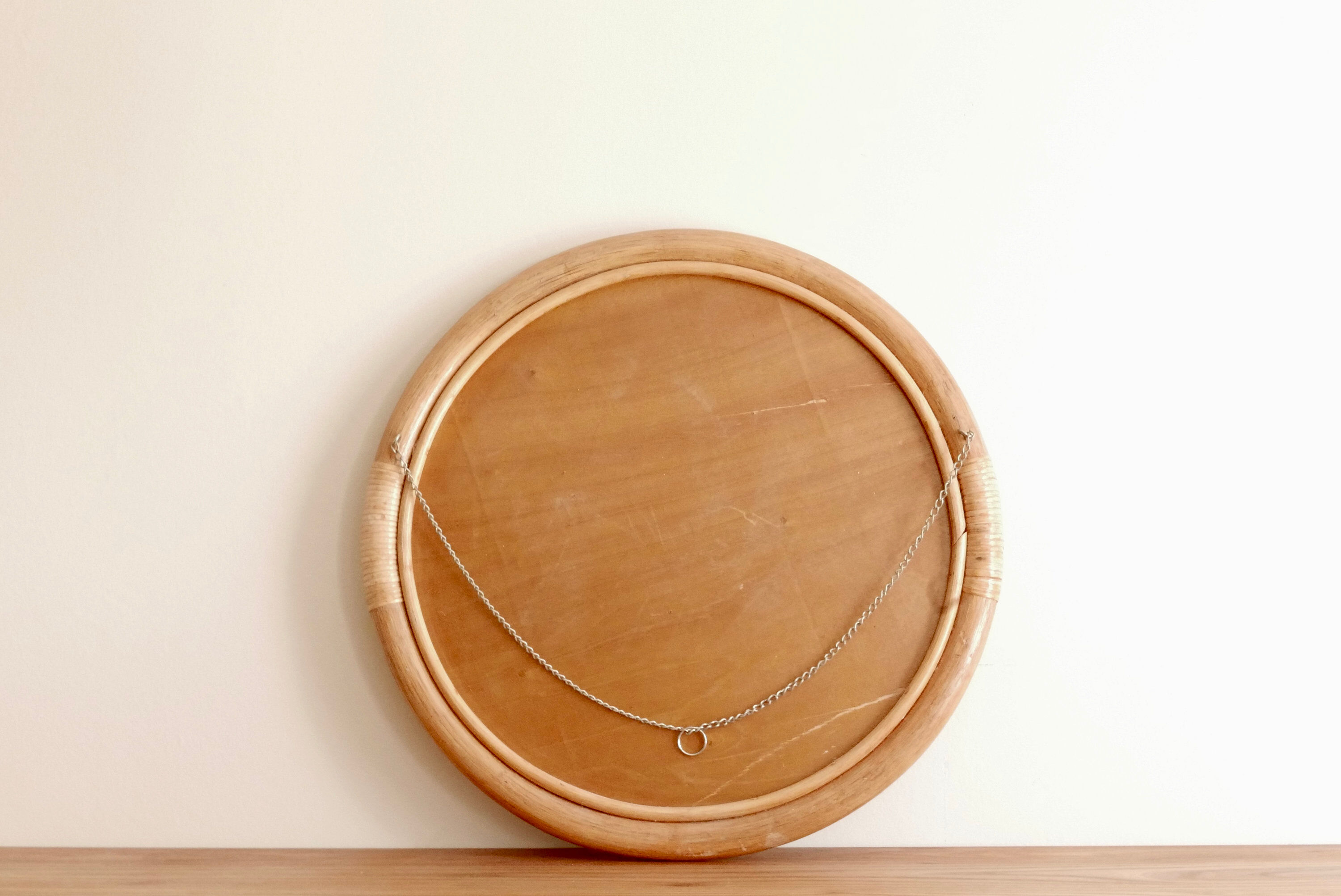 Large round mirror rattan bamboo, 50's