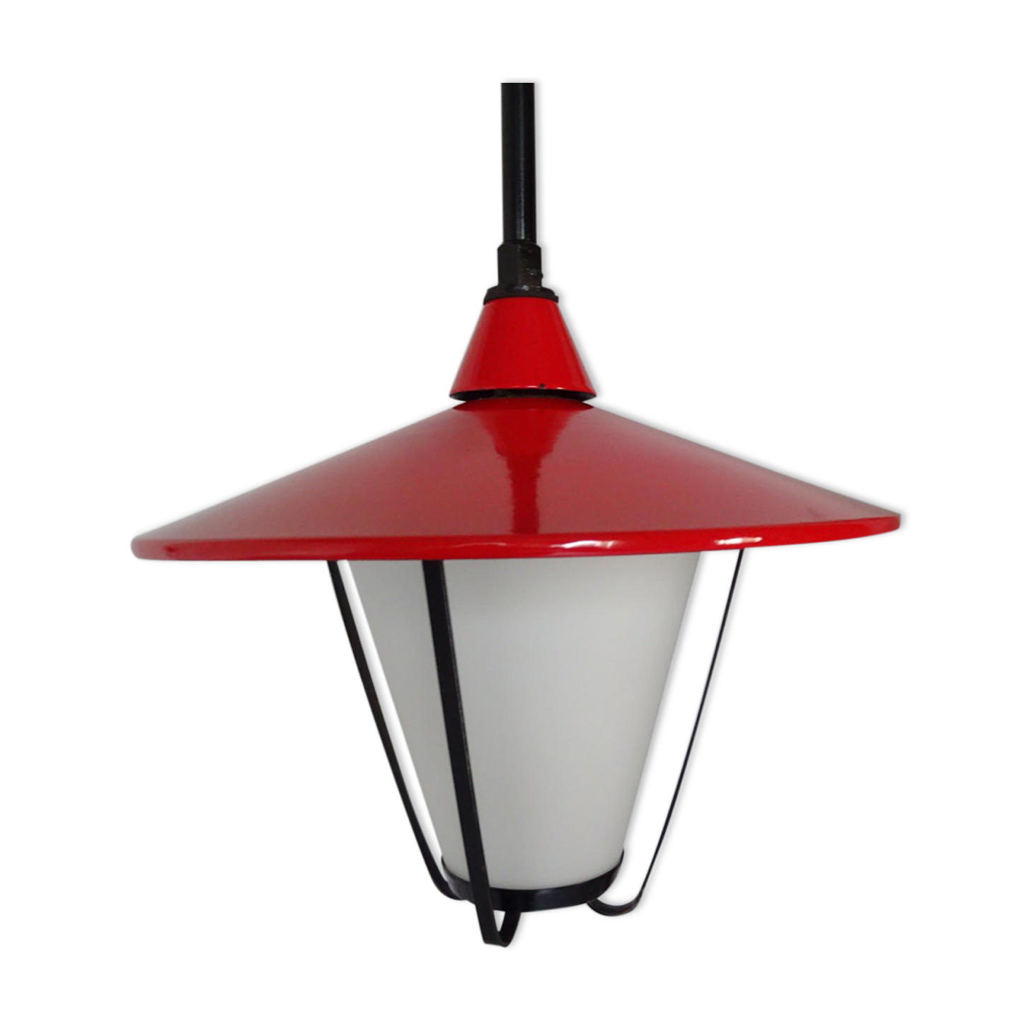 Metal and opaline lantern suspension from the 1960s.