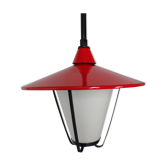 Suspension lanterne métal et opaline années 60