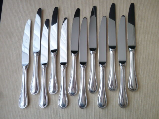 Box of 12 table knives in stainless steel and silver metal