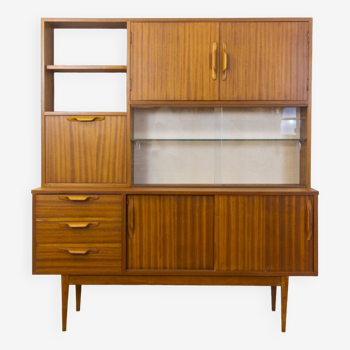 Buffet haut en teck avec vitrine en verre, Espagne, 1960