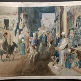 Orientalist watercolor drawing table