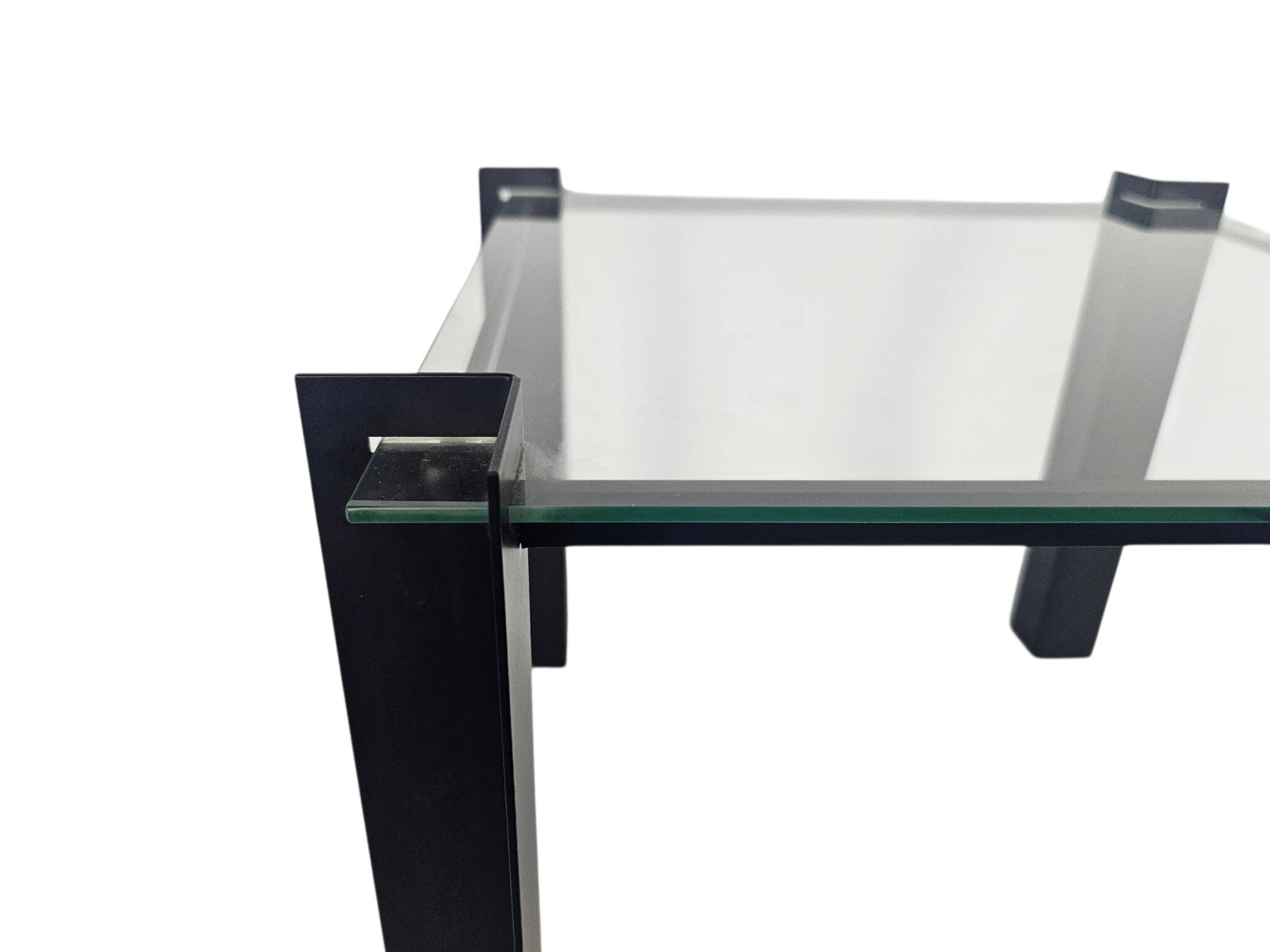 Table d'appoint postmoderne - carrée - en verre - en métal - années 80