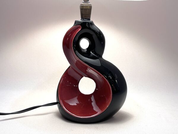 Lampe de chevet céramique rouge et noir 8 Vallauris années 50 1950 vintage