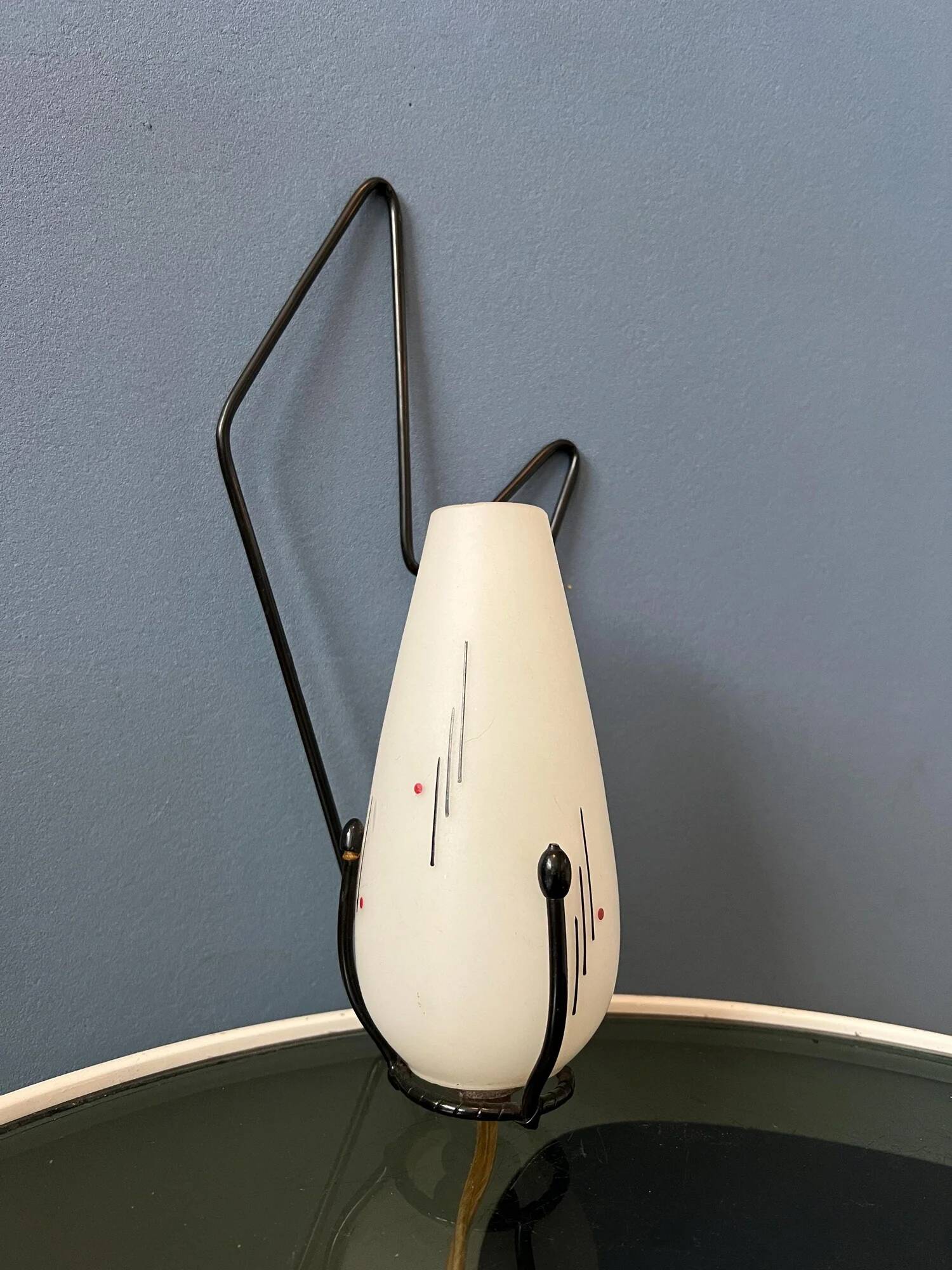 Mid-century Philips opaline glass sconce wall lamp with black frame