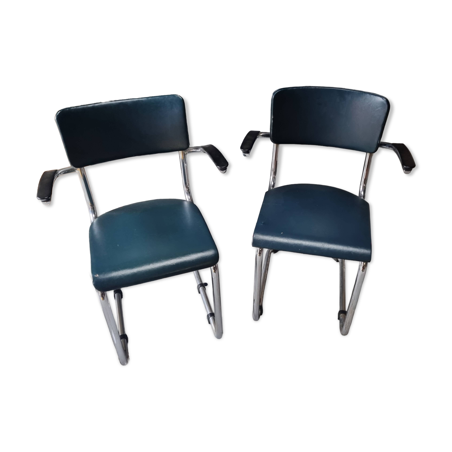 Paire de chaises tube chromé bleu pétrole