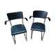 Paire de chaises tube chromé bleu pétrole