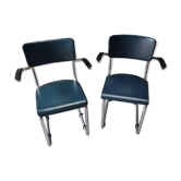 Paire de chaises tube chromé bleu pétrole