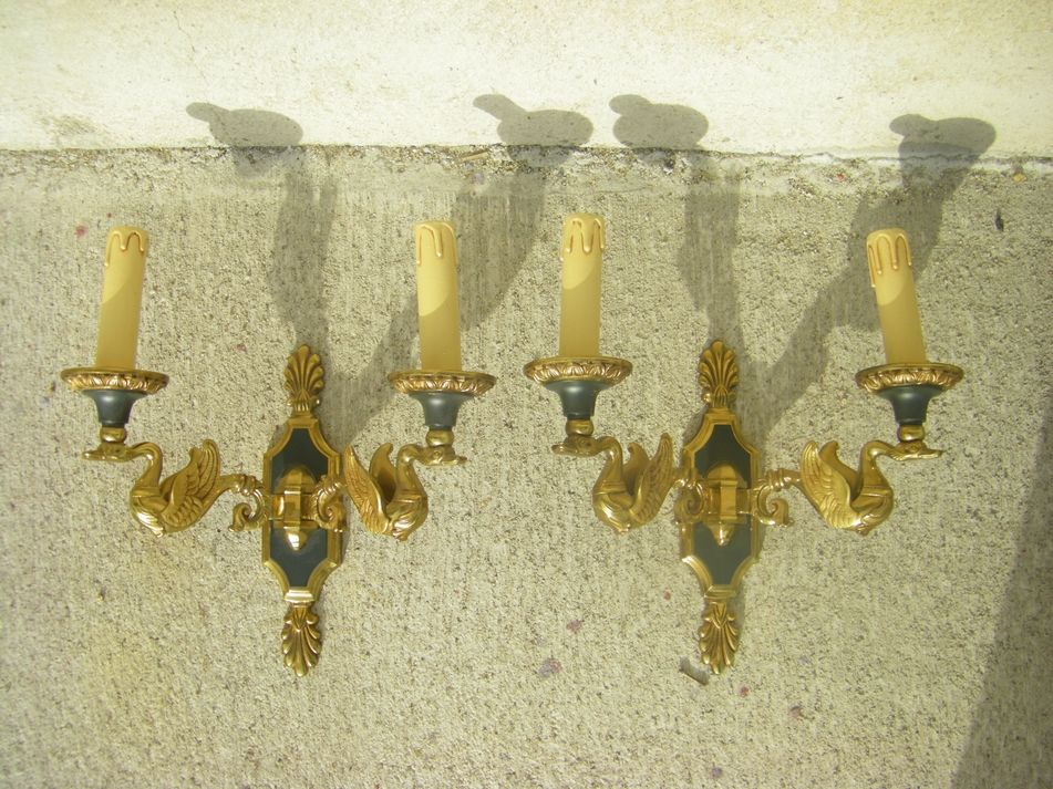 Pair of “Aux Cygnes” wall lights by Lucien Gau in Paris