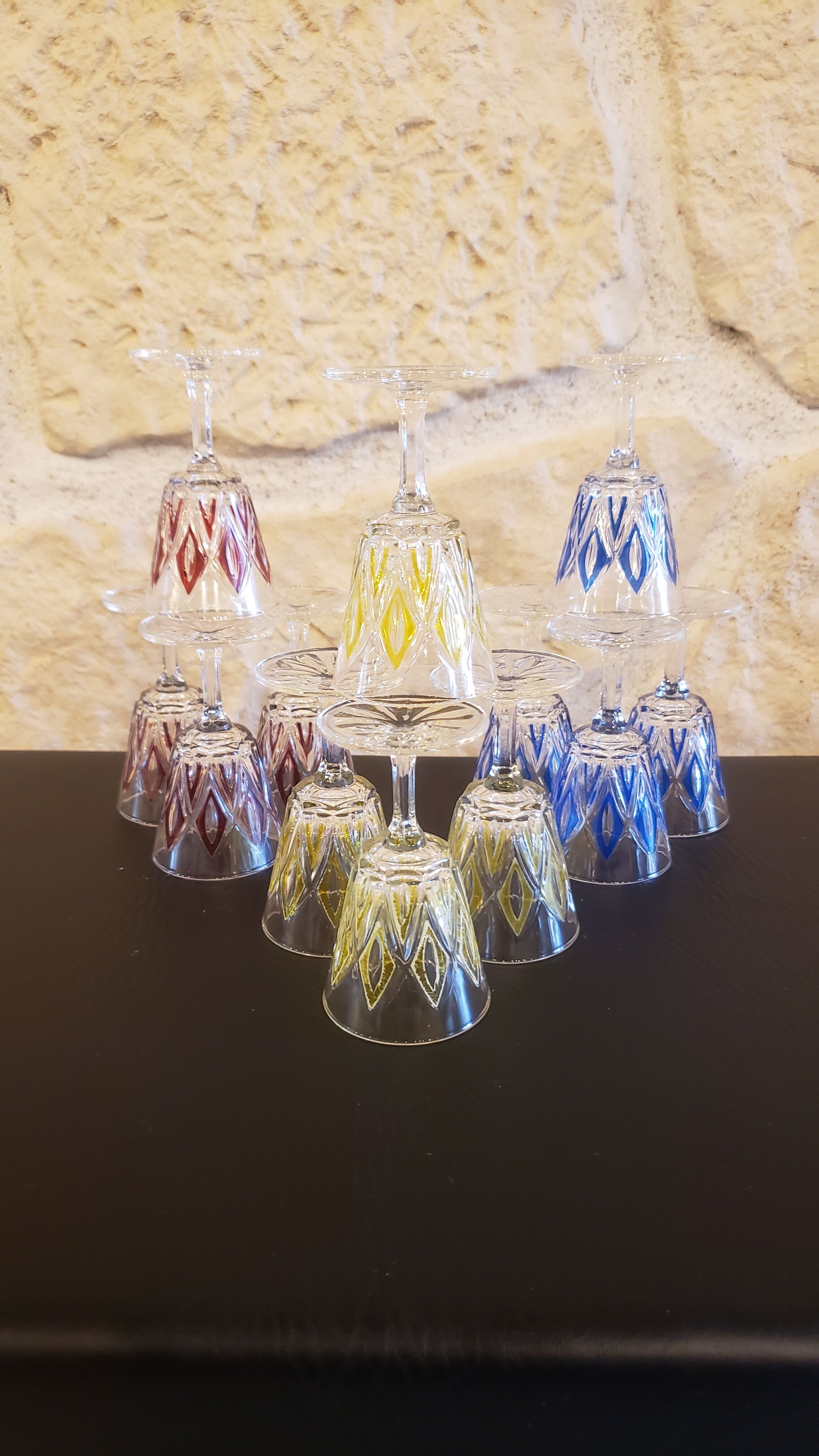 12 glasses crystal liqueur vintage harlequin