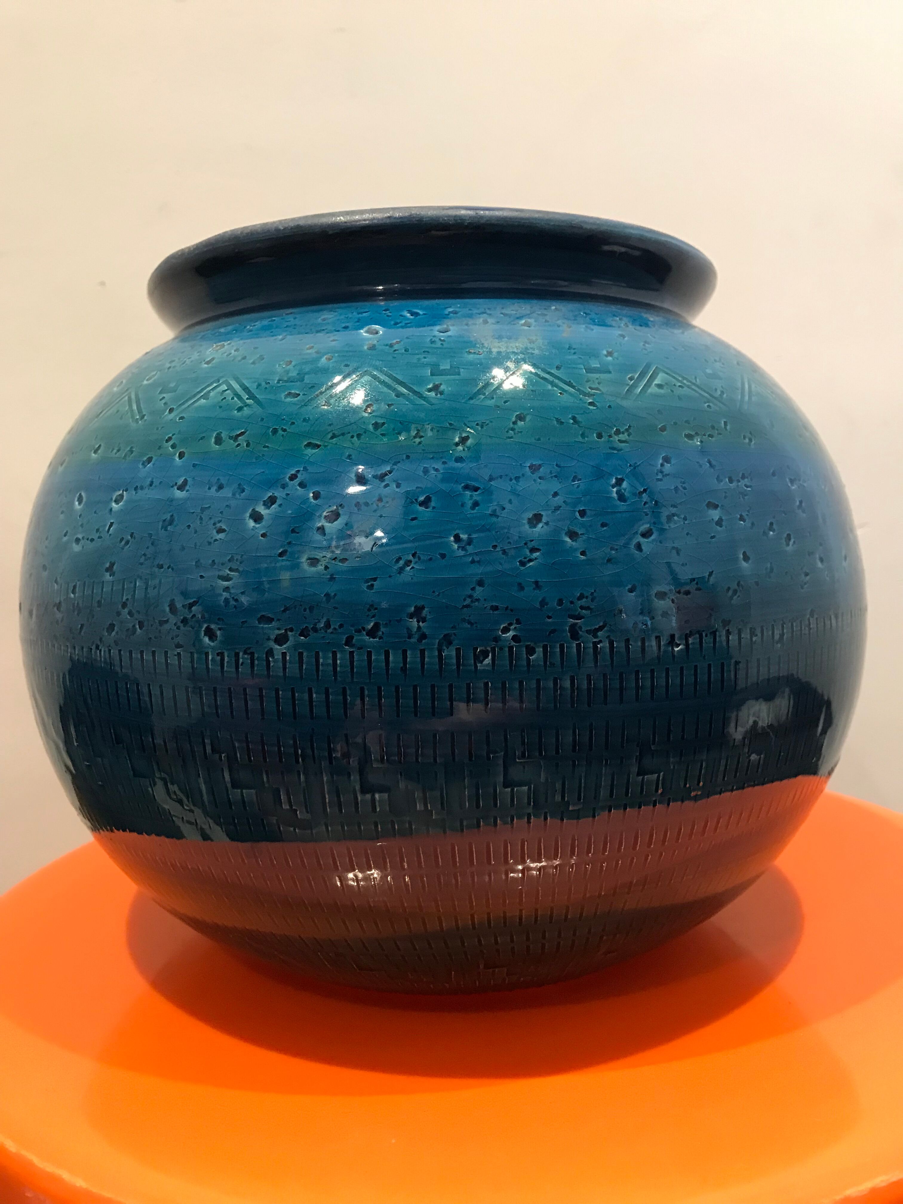 Aldo Londi Blue ceramic vase for Bitossi