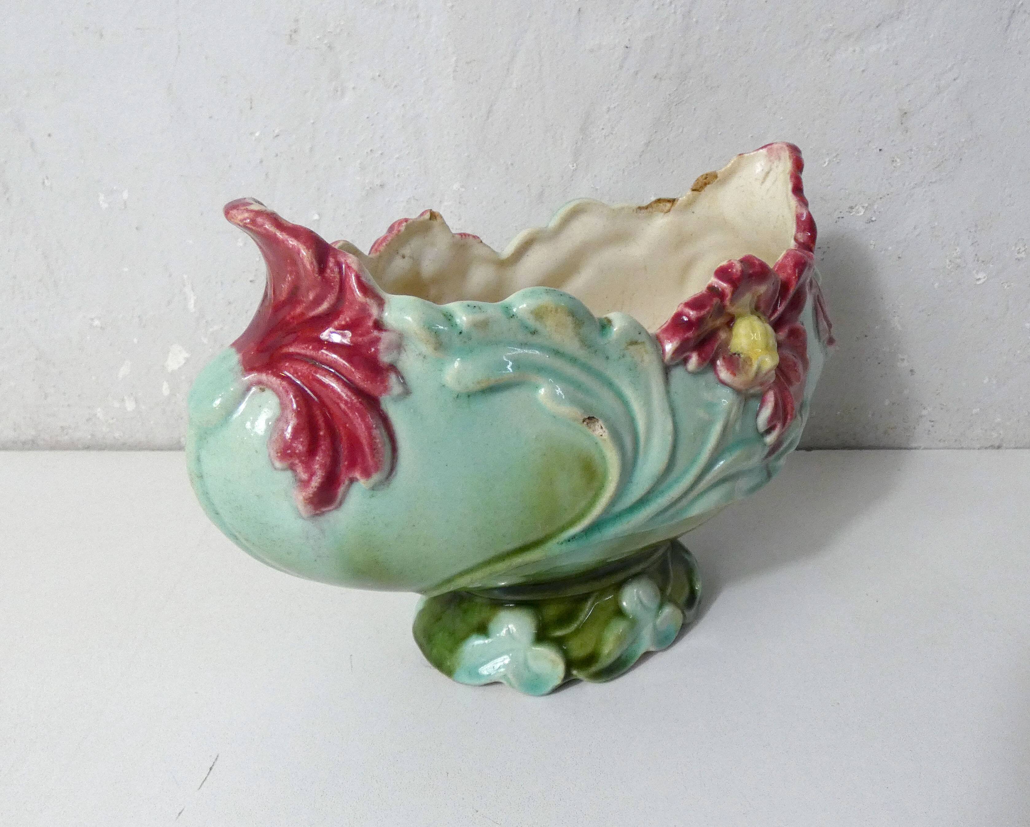 Old barbotine small earthenware planter