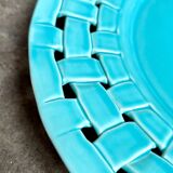 Assiette de présentation, plat en céramique tressée turquoise