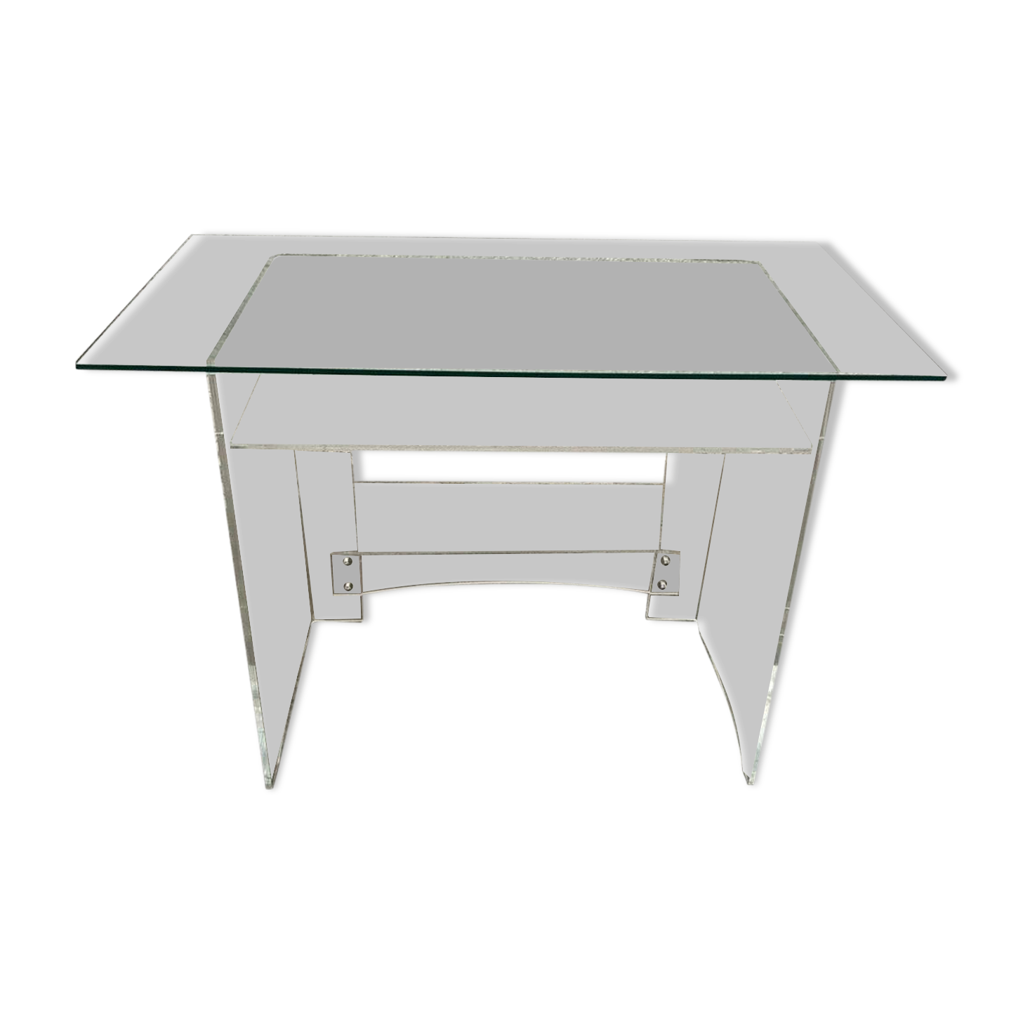 Desk glass top and vintage plexiglass foot