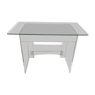 Bureau plateau verre et pied plexiglass vintage